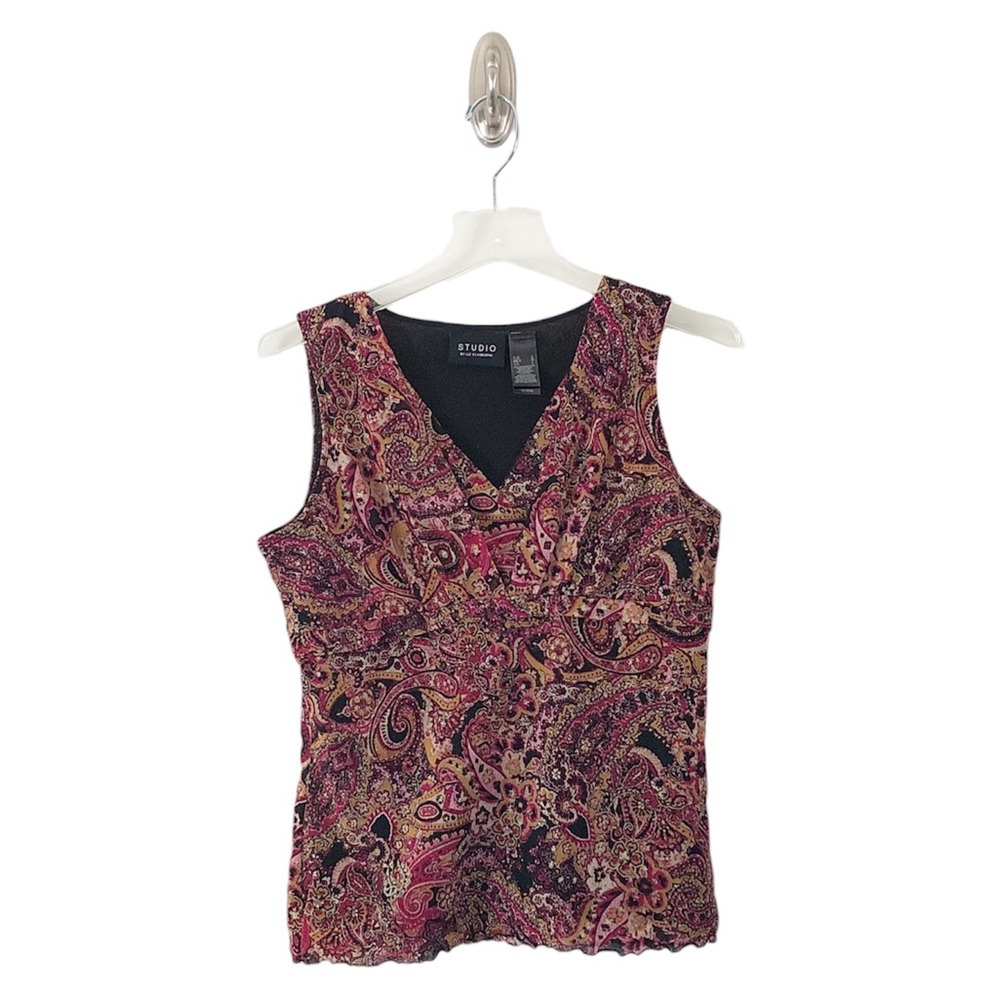 Liz Claiborne Vintage Women’s Slipover V-Neck Patterned Lined Tank Top Size L